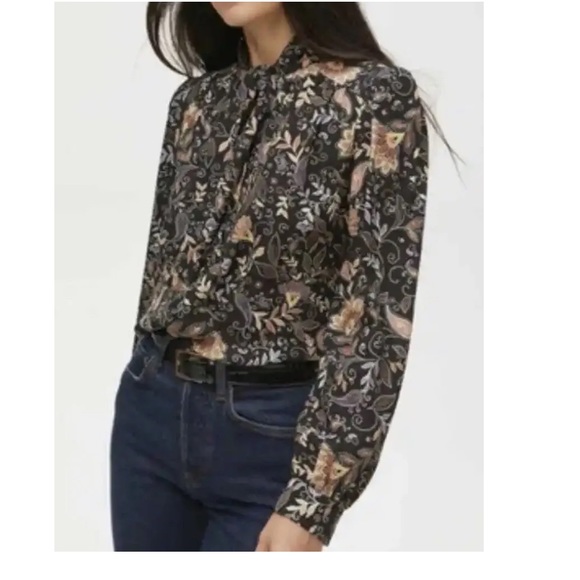 Michael Stars Alexei‎ Print Black Combo Bow neck blouse 2X - Picture 1 of 6